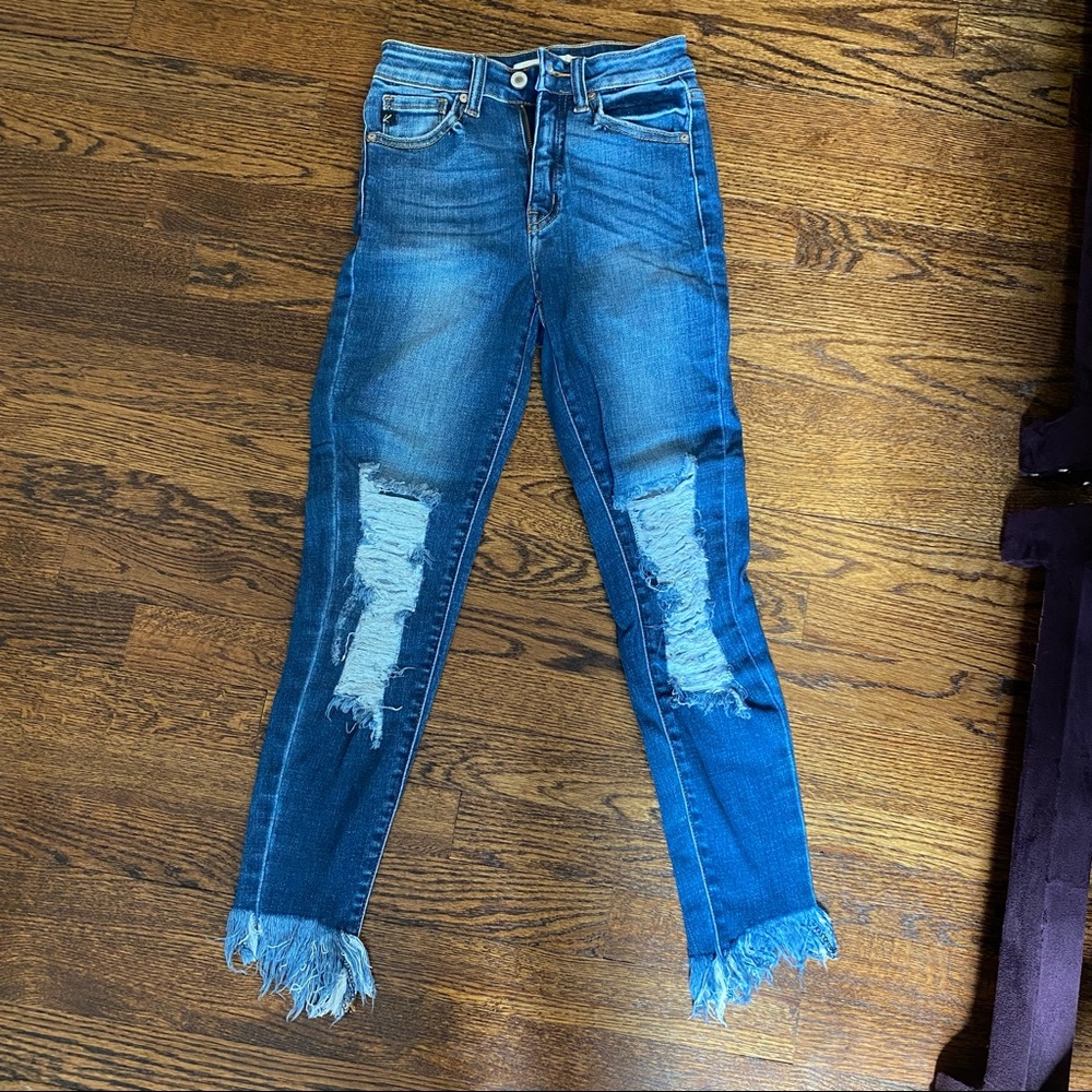 Blue Ripped Jeans With Frill on Bottom